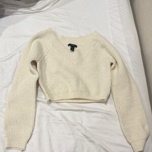 Forever 21 Cream V-Neck Sweater